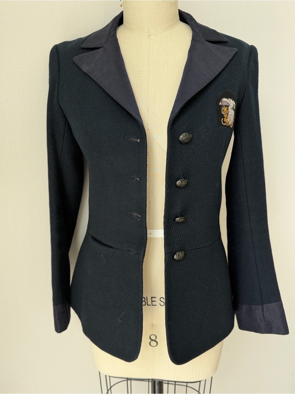 Jill Stuart Collection Navy BlueWomen's Blazer Jacket Embroidered Size 4 vintage